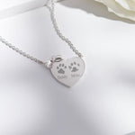 EverWith Engraved Heart and Bow Pawprint Memorial Necklace with Fine Crystal