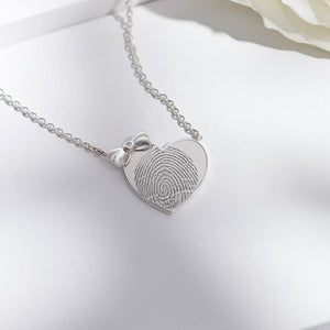 EverWith Engraved Heart and Bow Fingerprint Memorial Necklace with Fine Crystal