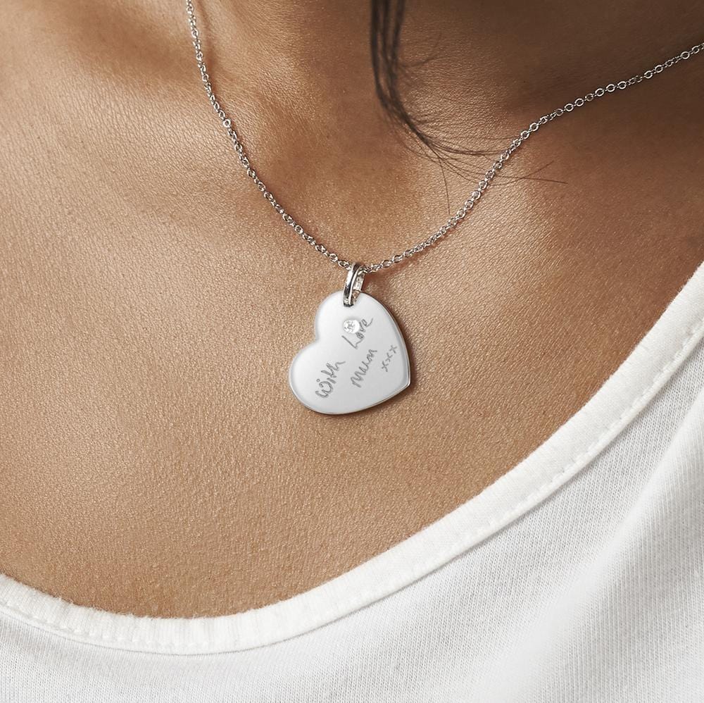 Load image into Gallery viewer, EverWith Engraved Heart Handwriting Memorial Pendant with Fine Crystal