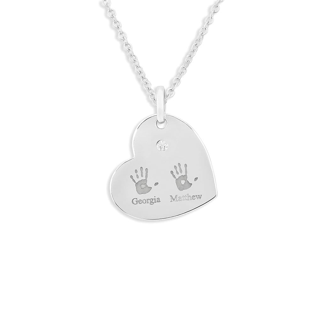 Load image into Gallery viewer, EverWith Engraved Heart Handprint or Footprint Memorial Pendant with Fine Crystal