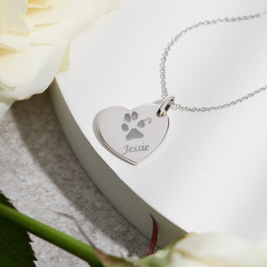EverWith Engraved Heart Pawprint Memorial Pendant with Fine Crystal