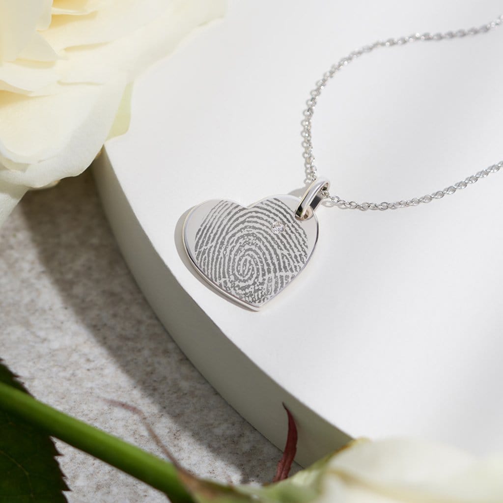 Load image into Gallery viewer, EverWith Engraved Heart Fingerprint Memorial Pendant with Fine Crystal