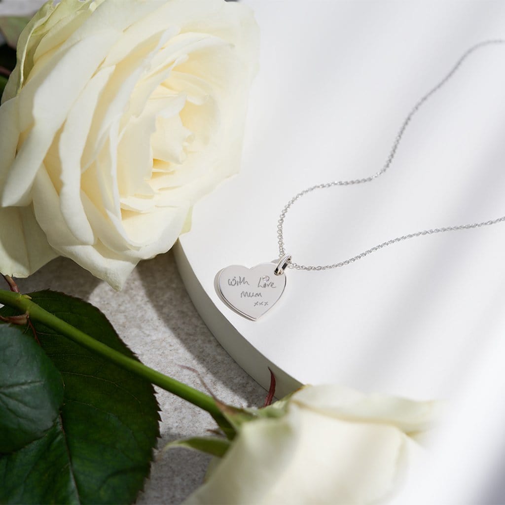 Load image into Gallery viewer, EverWith Engraved Heart Handwriting Memorial Pendant with Fine Crystal