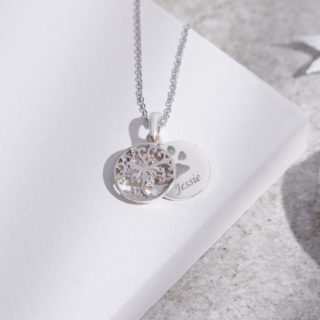 Load image into Gallery viewer, EverWith Engraved Small Tree of Life Pawprint Memorial Pendant with Fine Crystal