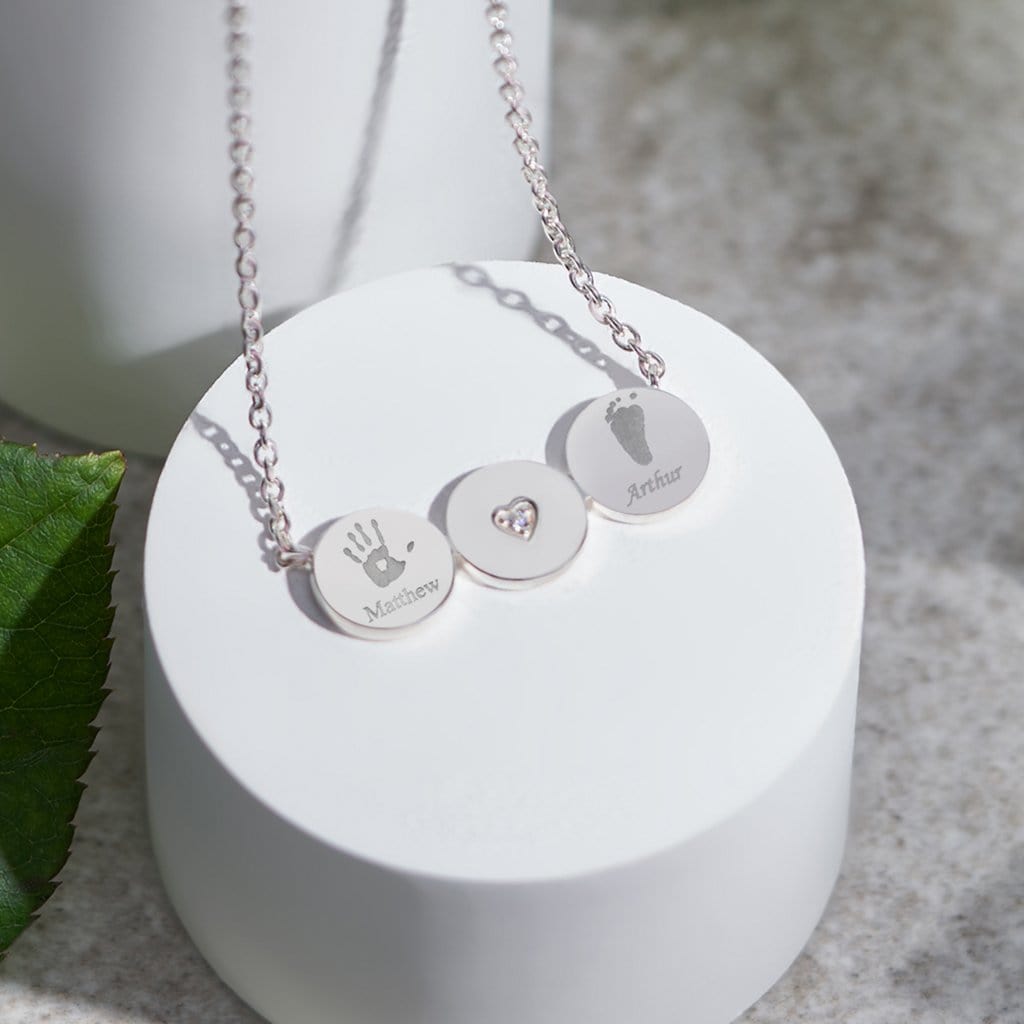 Load image into Gallery viewer, EverWith Engraved Three Circles Handprint or Footprint Memorial Necklace with Fine Crystal