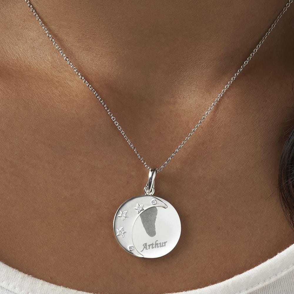 Load image into Gallery viewer, EverWith Engraved Moons Handprints or Footprints Memorial Pendants with Fine Crystal