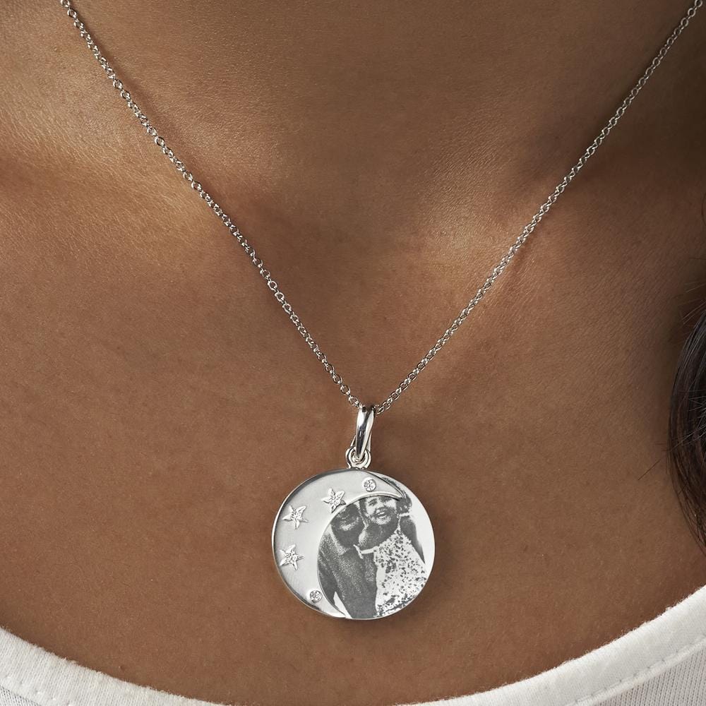 EverWith Engraved Moons Photo Engraving Memorial Pendants with Fine Crystal