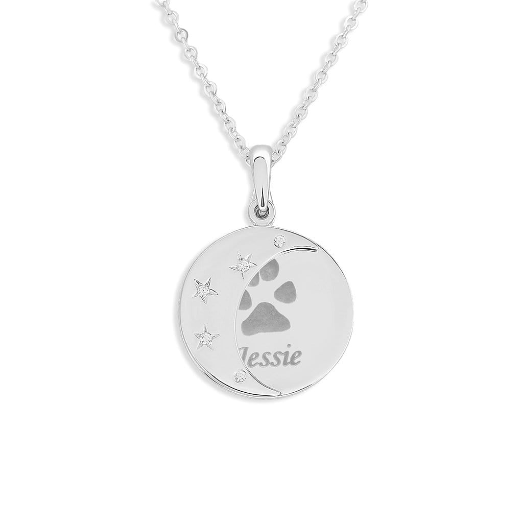 Load image into Gallery viewer, EverWith Engraved Moons Pawprint Memorial Pendants with Fine Crystal