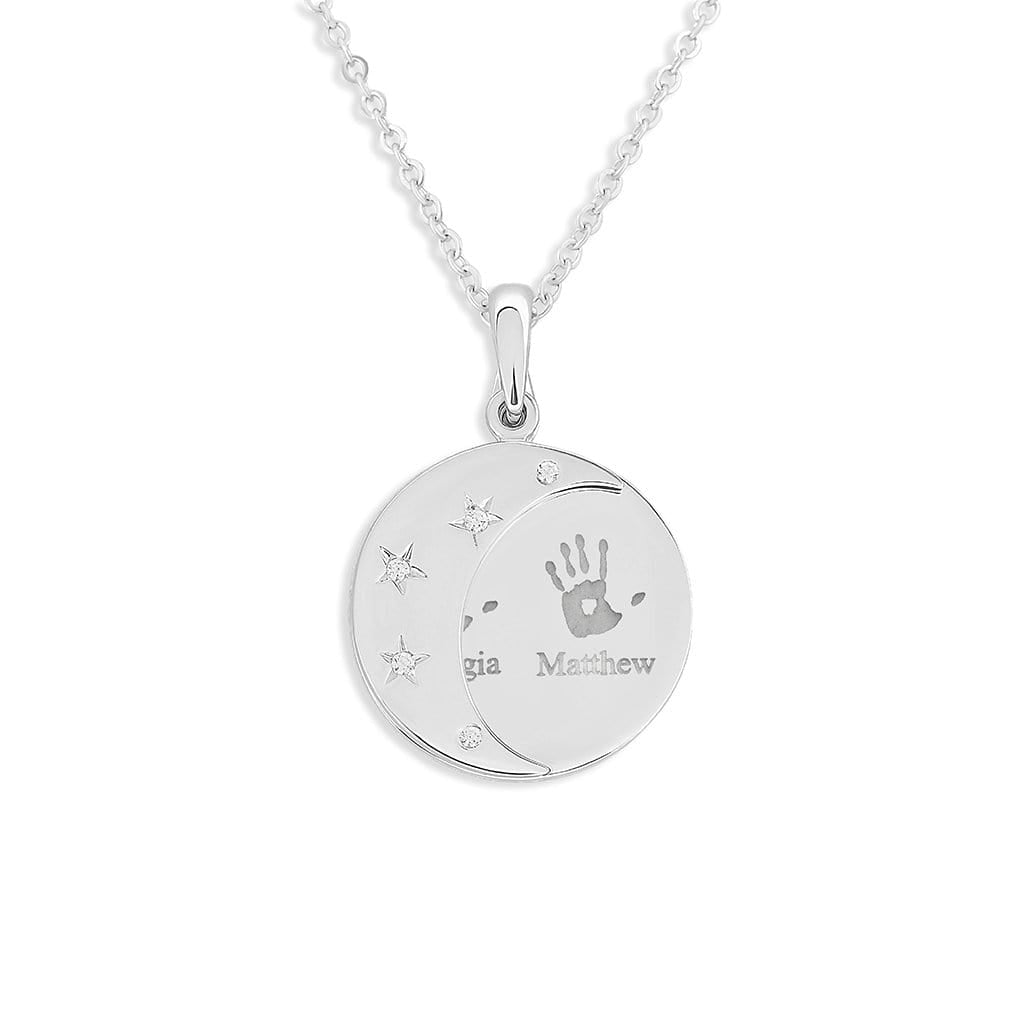 Load image into Gallery viewer, EverWith Engraved Moons Handprints or Footprints Memorial Pendants with Fine Crystal