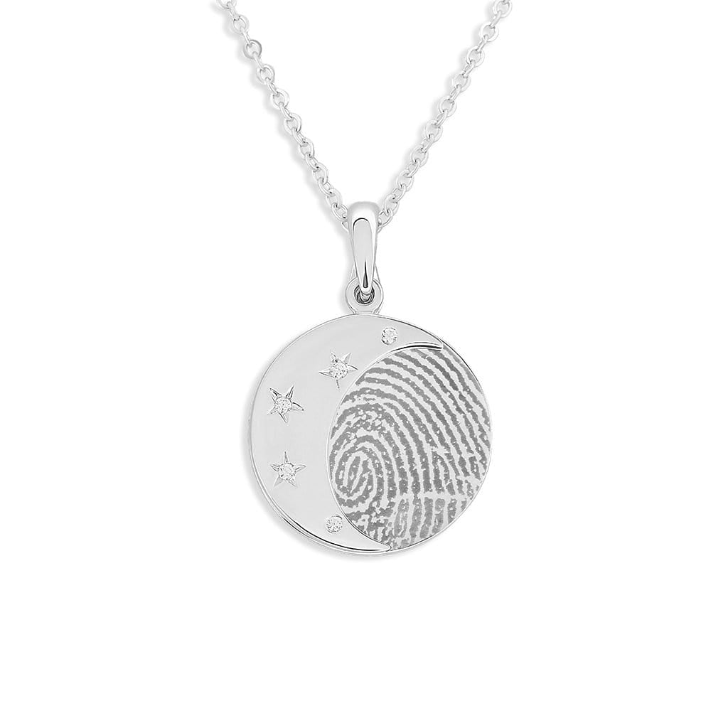 Load image into Gallery viewer, EverWith Engraved Moons Fingerprint Memorial Pendants with Fine Crystal