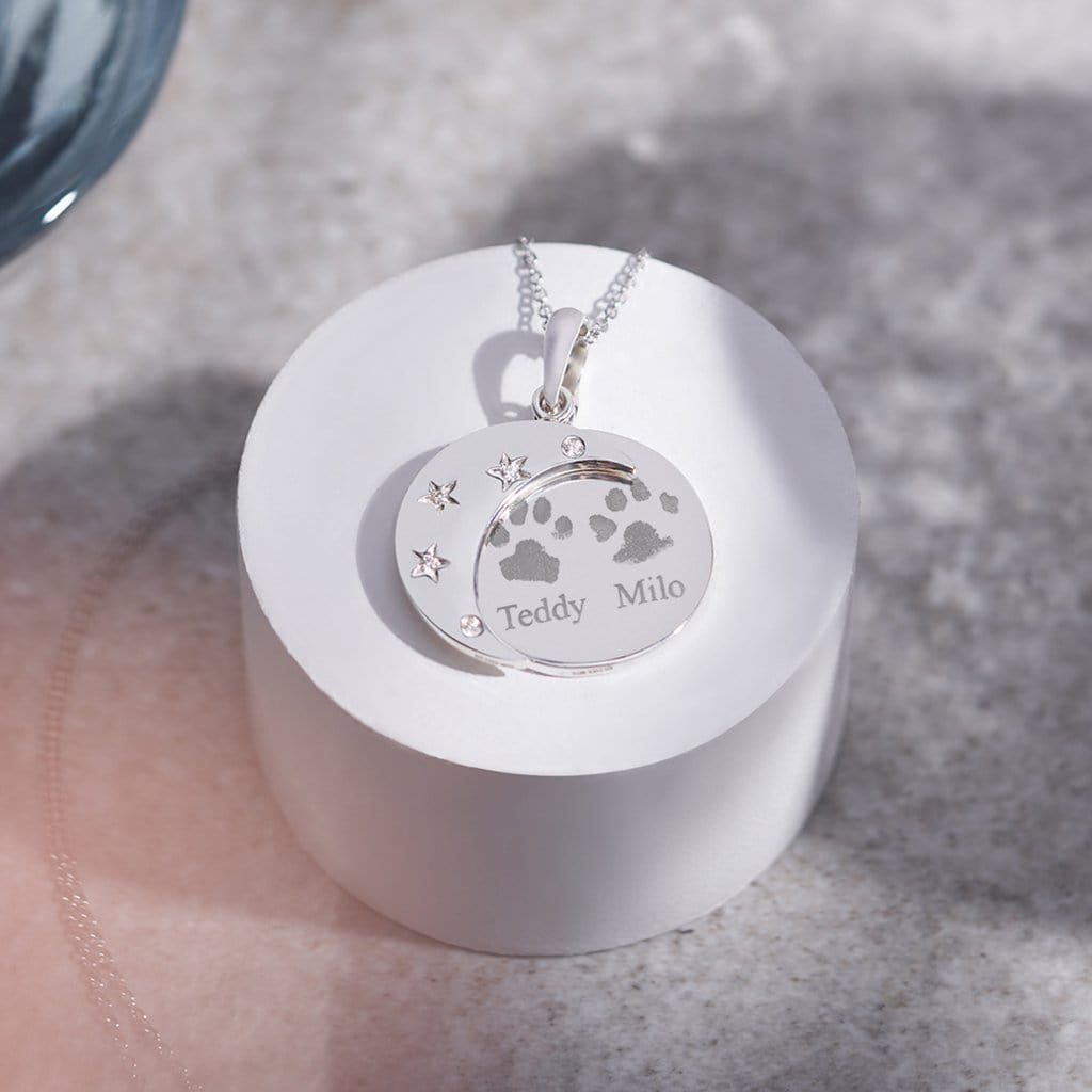 Load image into Gallery viewer, EverWith Engraved Moons Pawprint Memorial Pendants with Fine Crystal