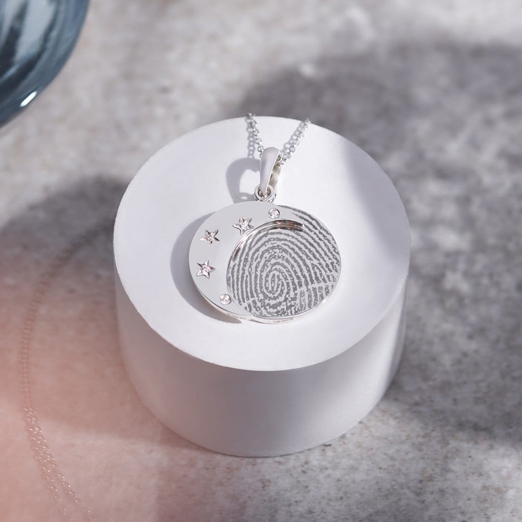 Load image into Gallery viewer, EverWith Engraved Moons Fingerprint Memorial Pendants with Fine Crystal