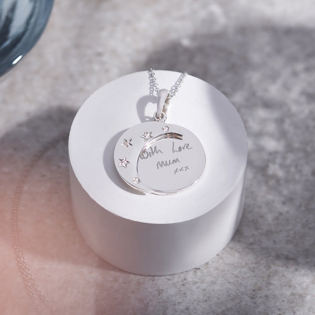 Load image into Gallery viewer, EverWith Engraved Moons Handwriting Memorial Pendants with Fine Crystal