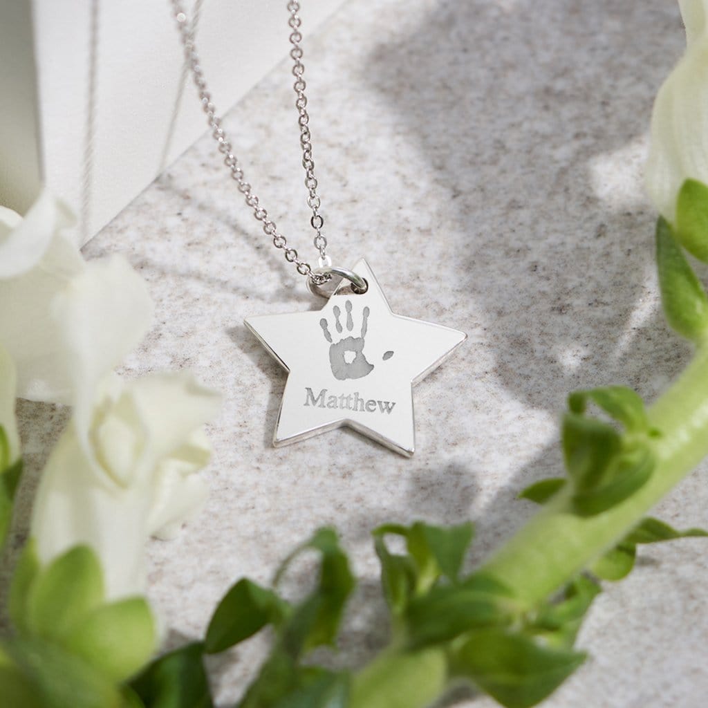 Load image into Gallery viewer, EverWith Engraved Star Handprint or Footprint Memorial Pendant