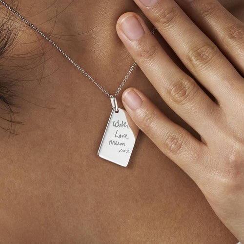 EverWith Engraved Love Tag Handwriting Memorial Pendant with Fine Crystals