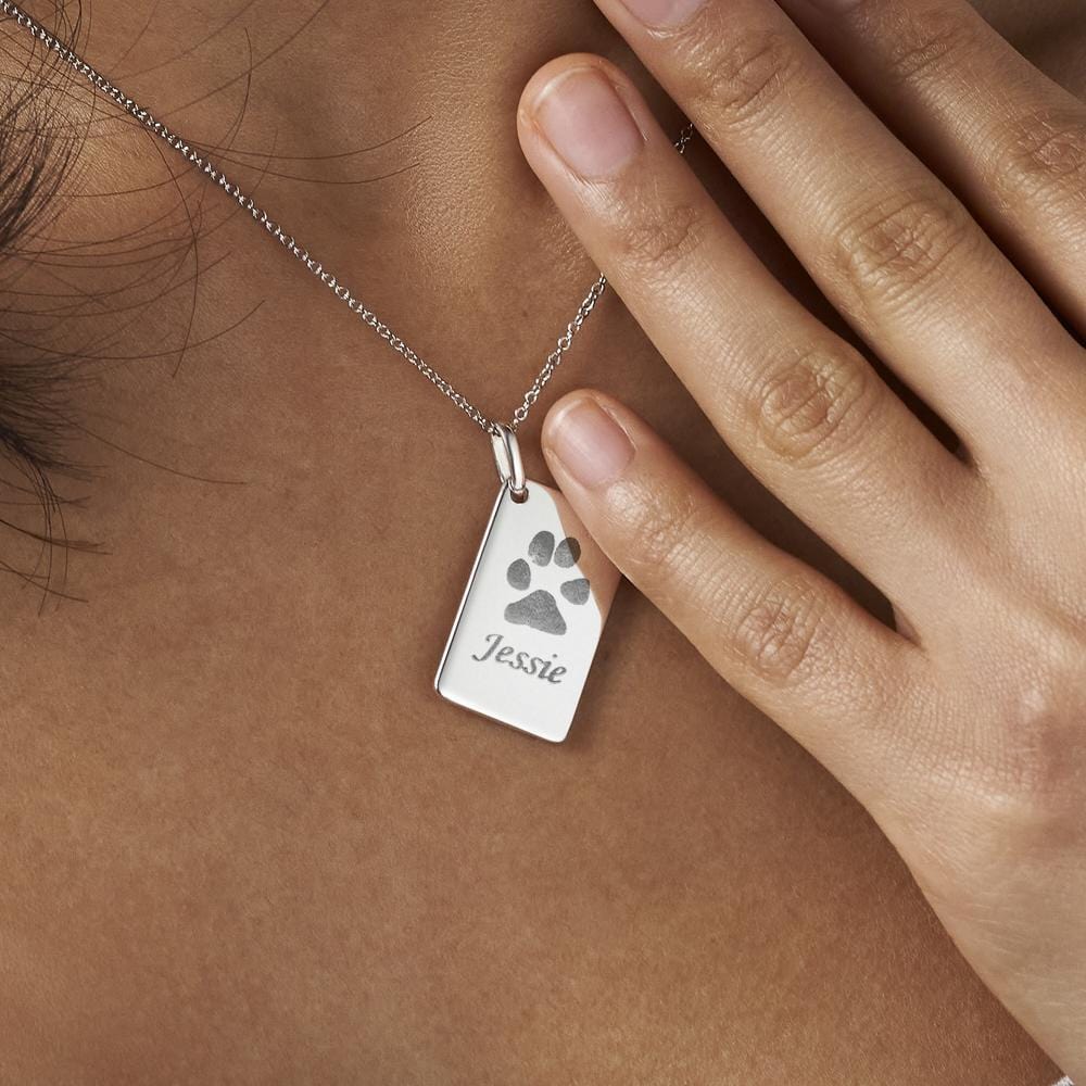 Load image into Gallery viewer, EverWith Engraved Love Tag Pawprint Memorial Pendant with Fine Crystals