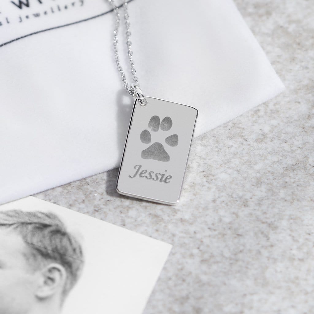 EverWith Engraved Love Tag Pawprint Memorial Pendant with Fine Crystals