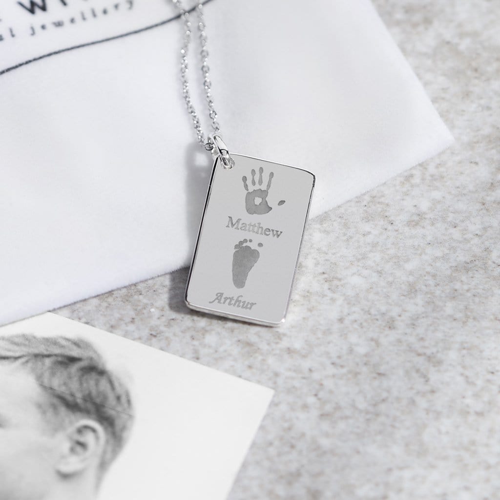 Load image into Gallery viewer, EverWith Engraved Love Tag Handprint or Footprint Memorial Pendant with Fine Crystals