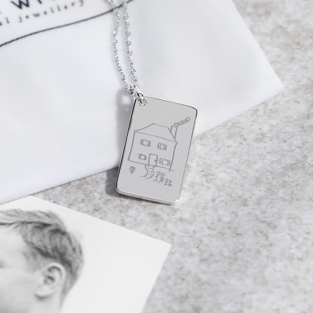 Load image into Gallery viewer, EverWith Engraved Love Tag Drawing Memorial Pendant with Fine Crystals