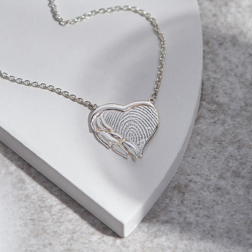 EverWith Engraved Winged Heart Fingerprint Memorial Necklace