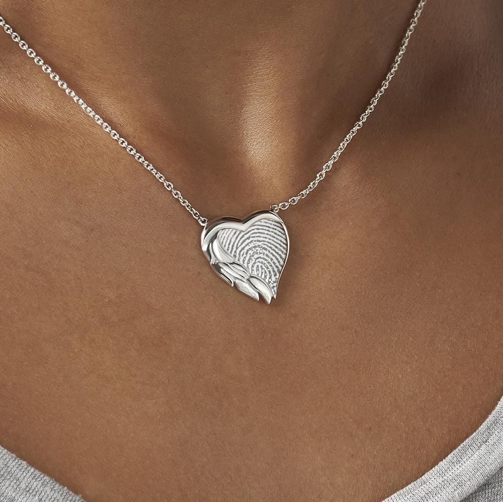 Load image into Gallery viewer, EverWith Engraved Winged Heart Fingerprint Memorial Necklace