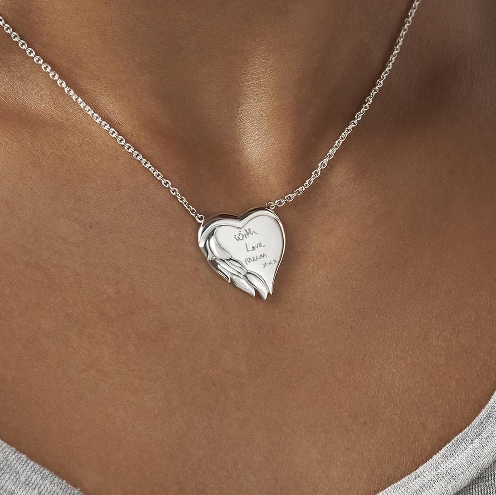 Load image into Gallery viewer, EverWith Engraved Winged Heart Handwriting Memorial Necklace