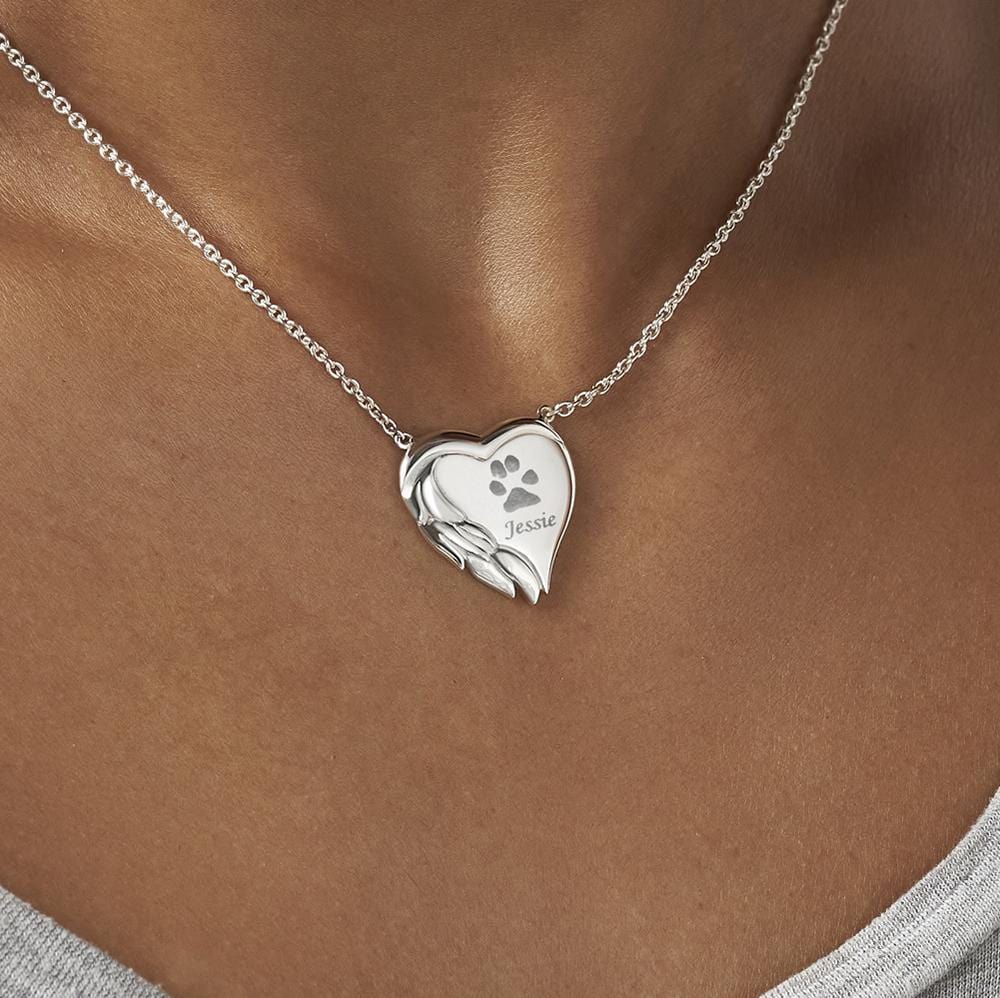 Load image into Gallery viewer, EverWith Engraved Winged Heart Pawprint Memorial Necklace