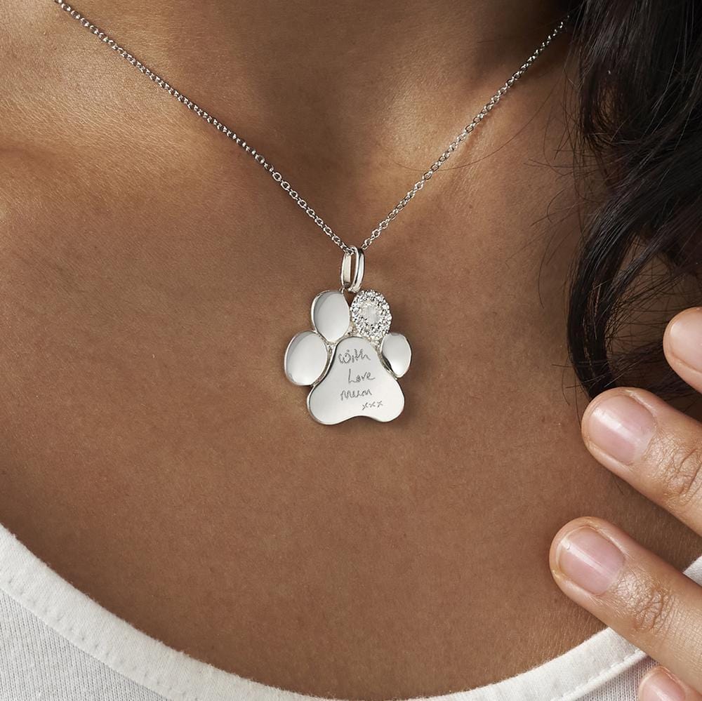 Load image into Gallery viewer, EverWith Engraved Paw Print Memorial Handwriting Pendant with Fine Crystals