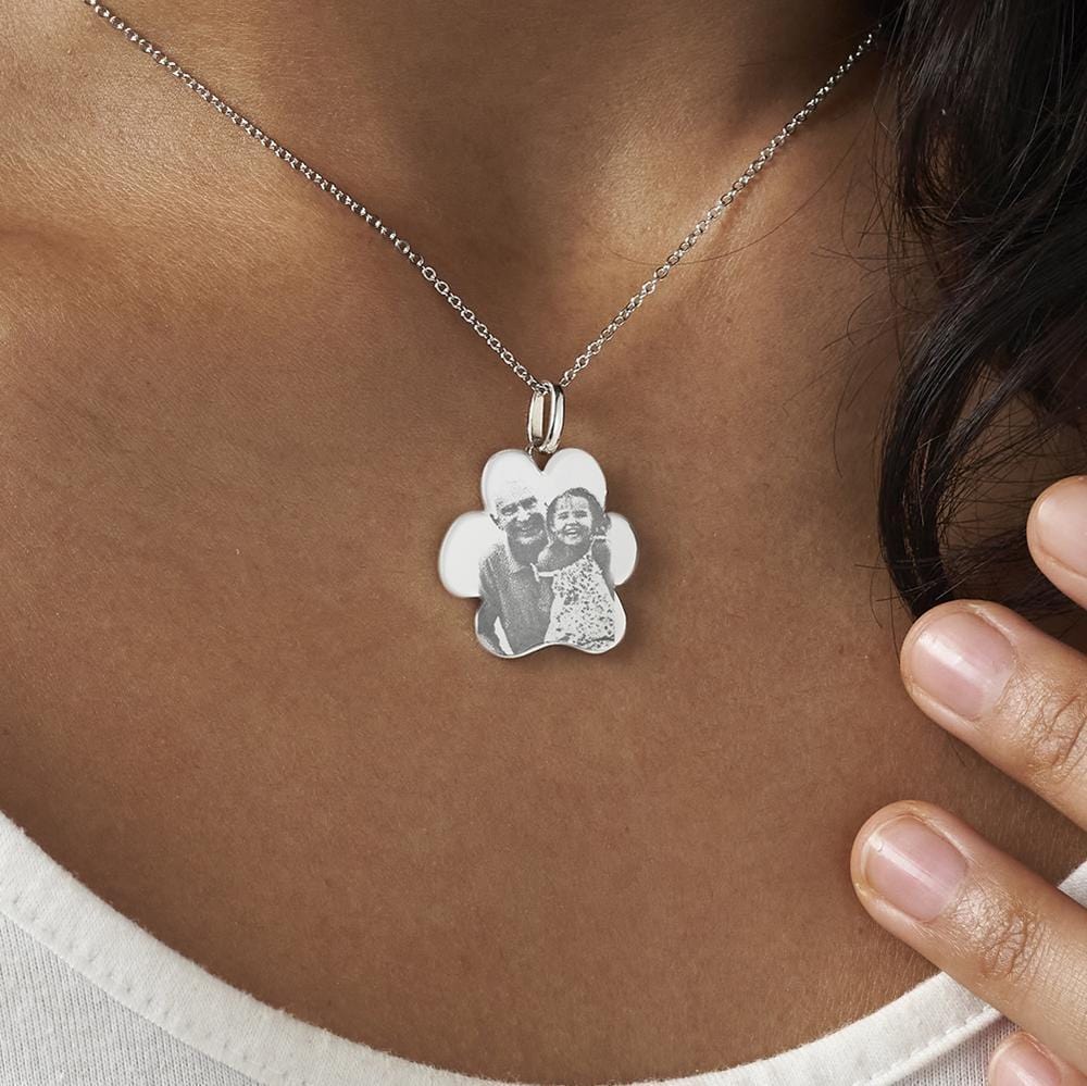 EverWith Engraved Paw Print Memorial Photo Engraving Pendant with Fine Crystals