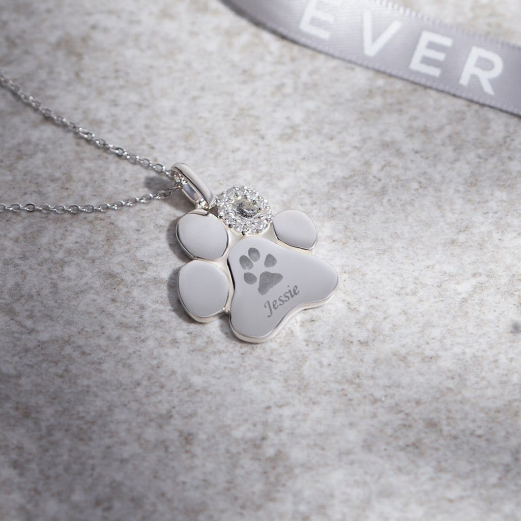 EverWith Engraved Paw Print Memorial Pawprint Pendant with Fine Crystals