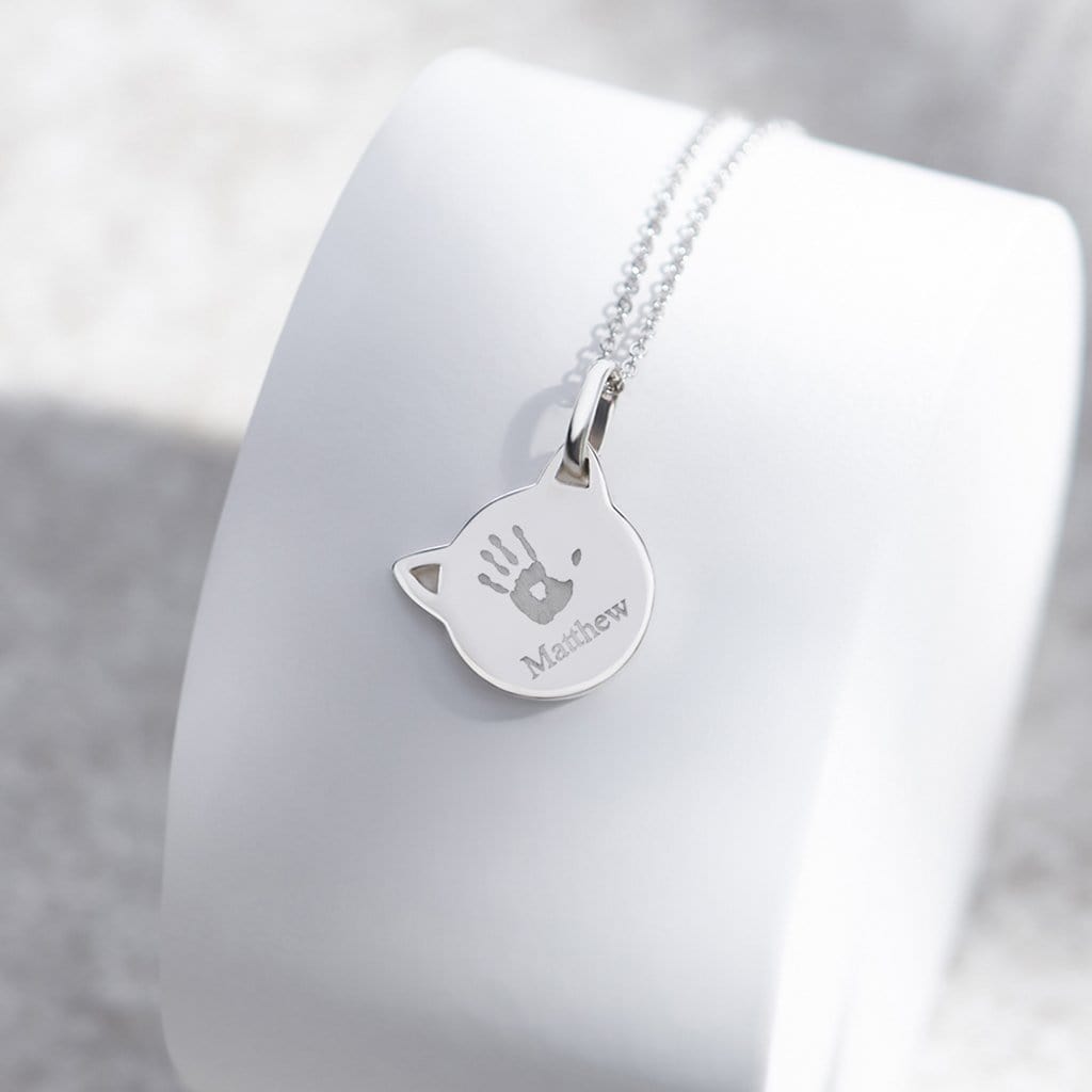 Load image into Gallery viewer, EverWith Engraved Cat Handprint or Footprint Memorial Pendant with Fine Crystal