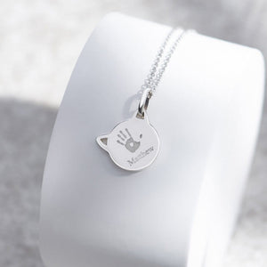 EverWith Engraved Cat Handprint or Footprint Memorial Pendant with Fine Crystal