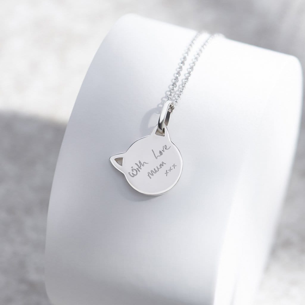 EverWith Engraved Cat Handwriting Memorial Pendant with Fine Crystal