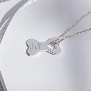EverWith Engraved Dog Bone Handwriting Memorial Necklace with Fine Crystals