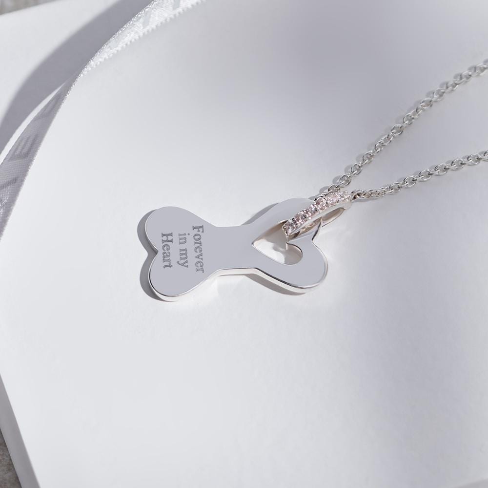EverWith Engraved Dog Bone Standard Engraving Memorial Necklace with Fine Crystals