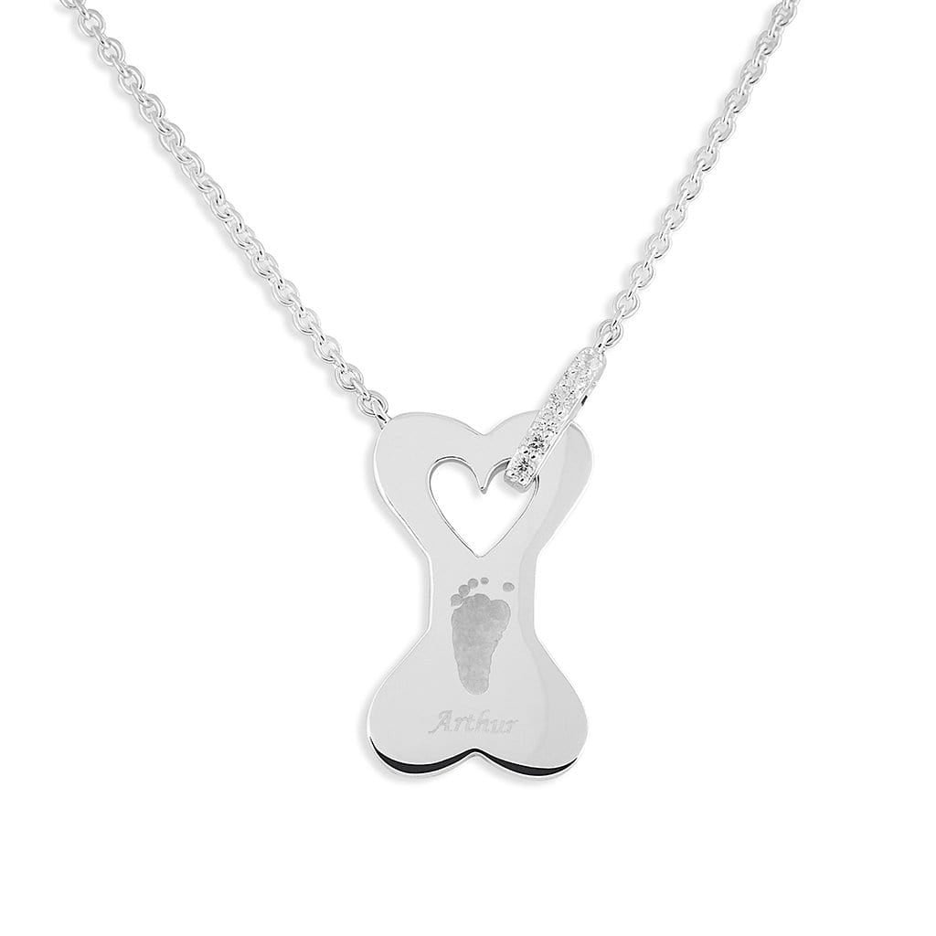 Load image into Gallery viewer, EverWith Engraved Dog Bone Handprint or Footprint Memorial Necklace with Fine Crystals