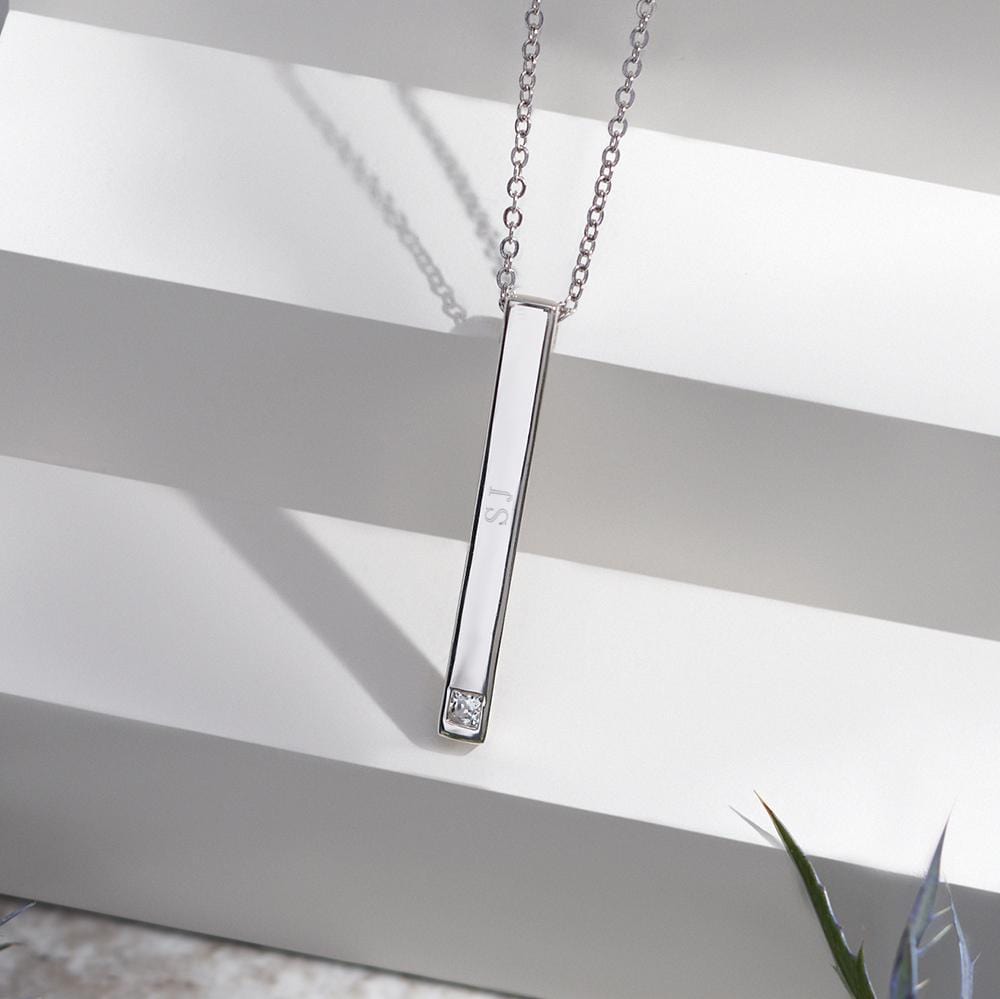 Load image into Gallery viewer, EverWith Engraved Long Bar Memorial Standard Engraving Pendant With Fine Crystal