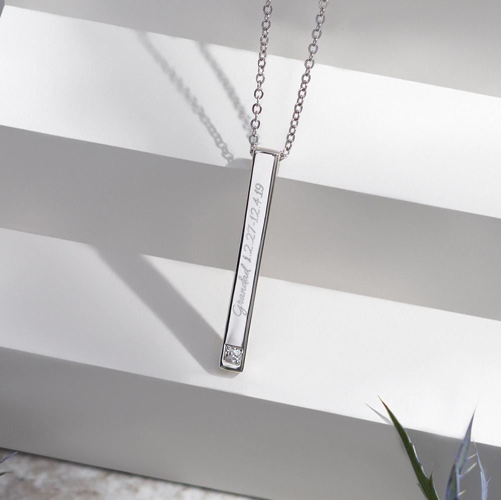 Load image into Gallery viewer, EverWith Engraved Long Bar Memorial Handwriting Pendant With Fine Crystal