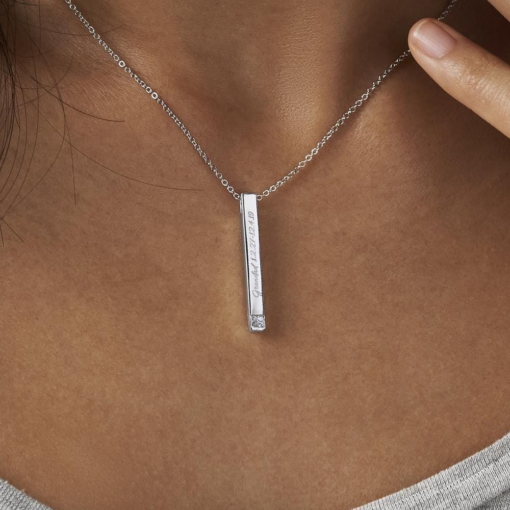 Load image into Gallery viewer, EverWith Engraved Long Bar Memorial Handwriting Pendant With Fine Crystal