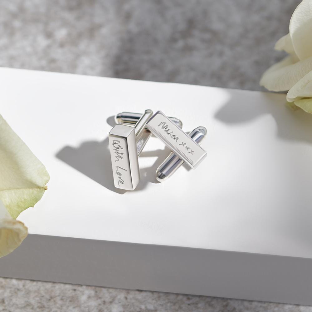 Load image into Gallery viewer, EverWith Engraved Bar Handwriting Memorial Cufflinks
