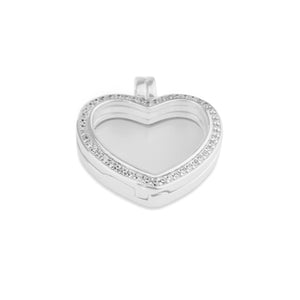 EverWith Large Heart Glass Locket Sterling Silver Cremation Ashes Locket With Fine Crystals