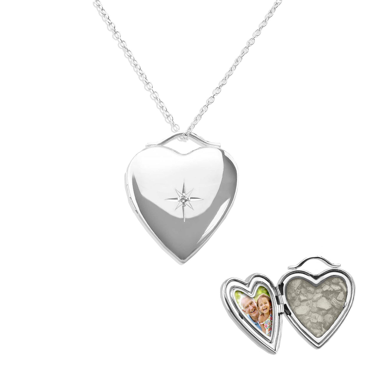 Load image into Gallery viewer, EverWith Shining Star Heart Shaped Sterling Silver Memorial Ashes Locket