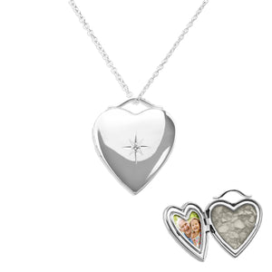 EverWith Shining Star Heart Shaped Sterling Silver Memorial Ashes Locket