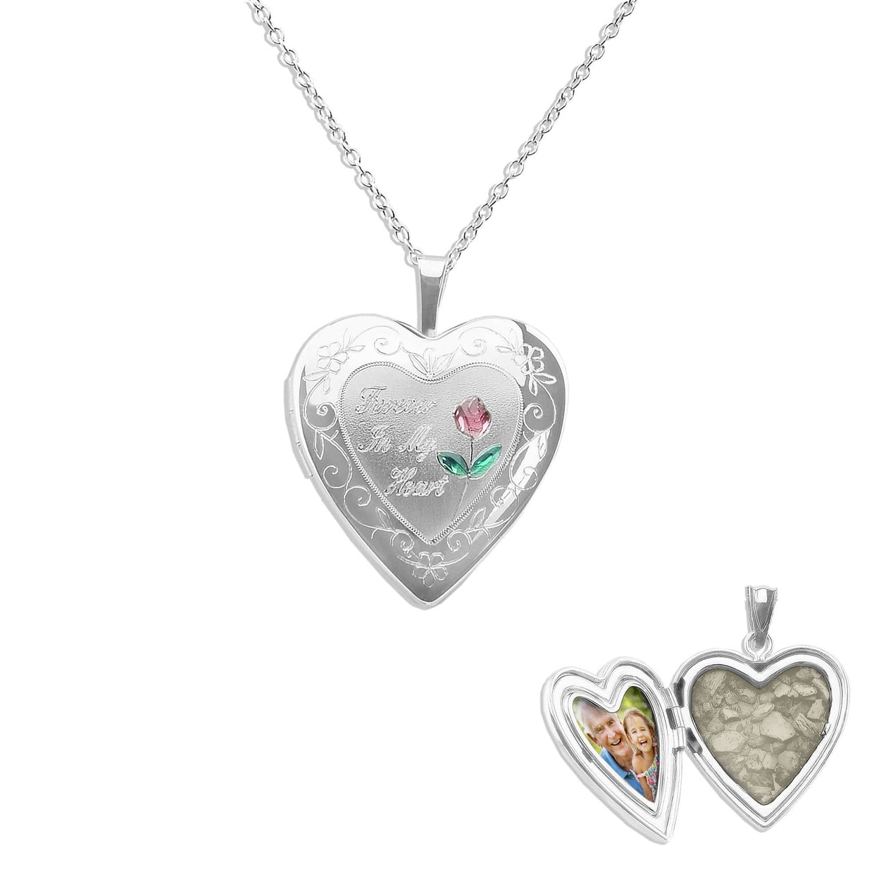 Load image into Gallery viewer, EverWith Pink Rose Heart Shaped Sterling Silver Memorial Ashes Locket