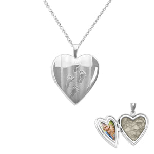 EverWith Footsteps Heart Shaped Sterling Silver Memorial Ashes Locket