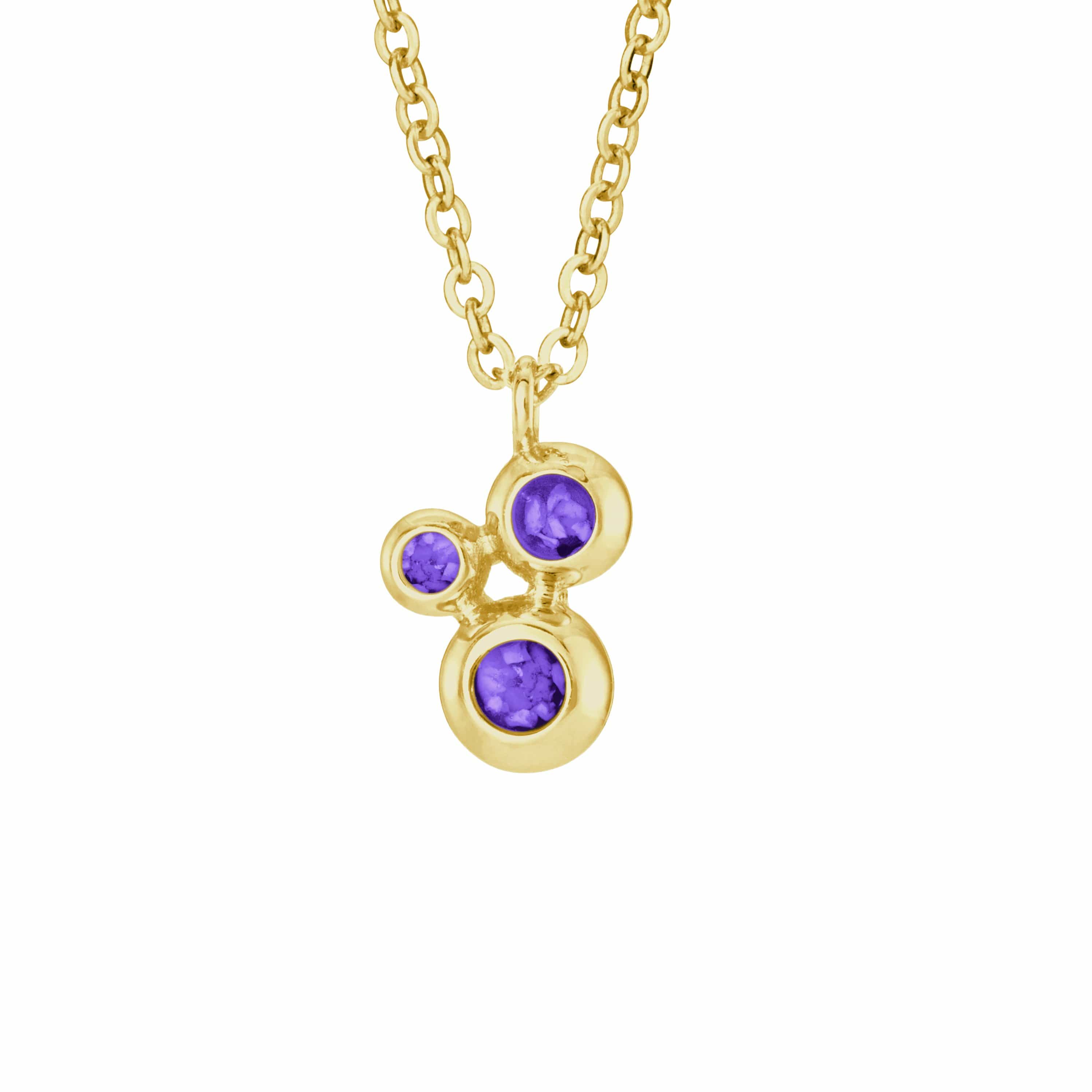 EverWith Ladies Rondure Triple Array Memorial Ashes Pendant 9k Yellow Gold Purple