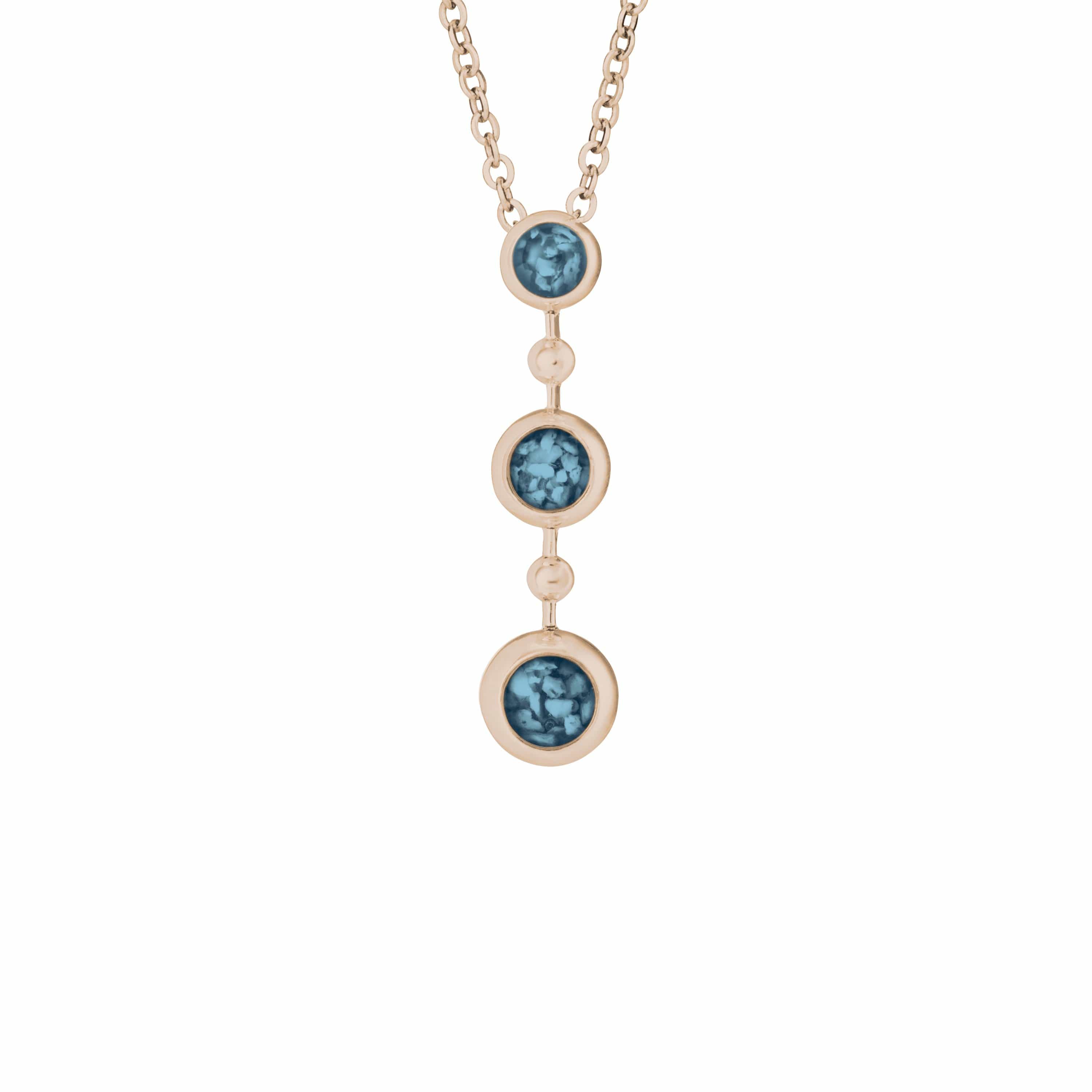 EverWith Ladies Rondure Triple Drop Memorial Ashes Necklace 9k Rose Gold Blue