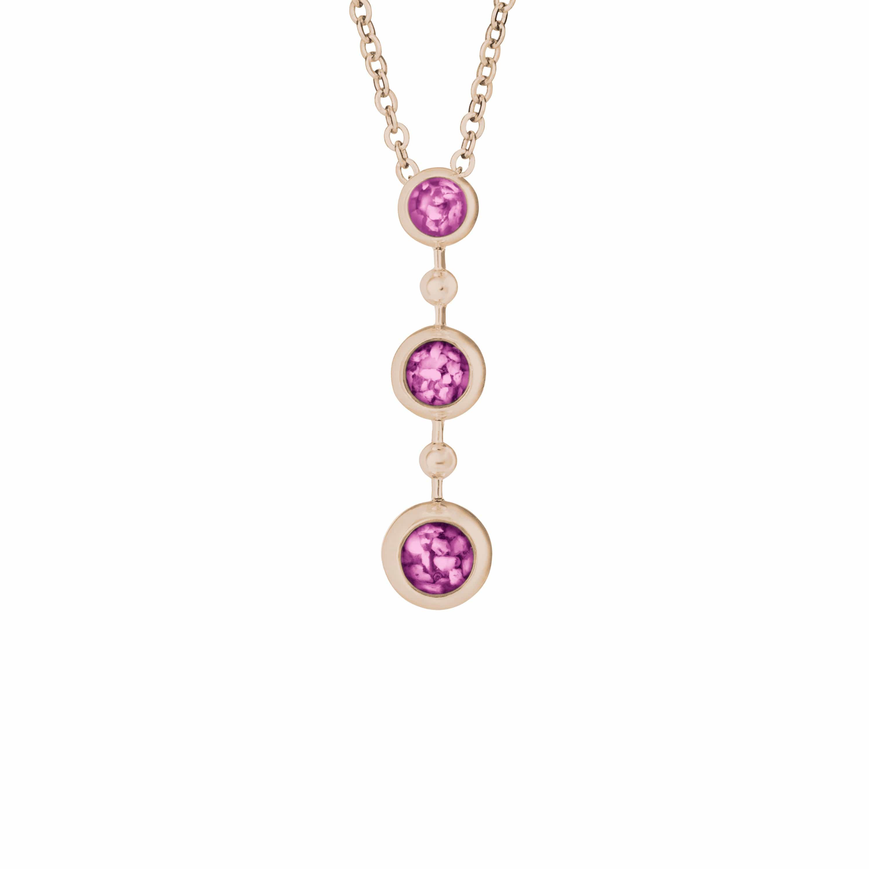 EverWith Ladies Rondure Triple Drop Memorial Ashes Necklace 9k Rose Gold Pink