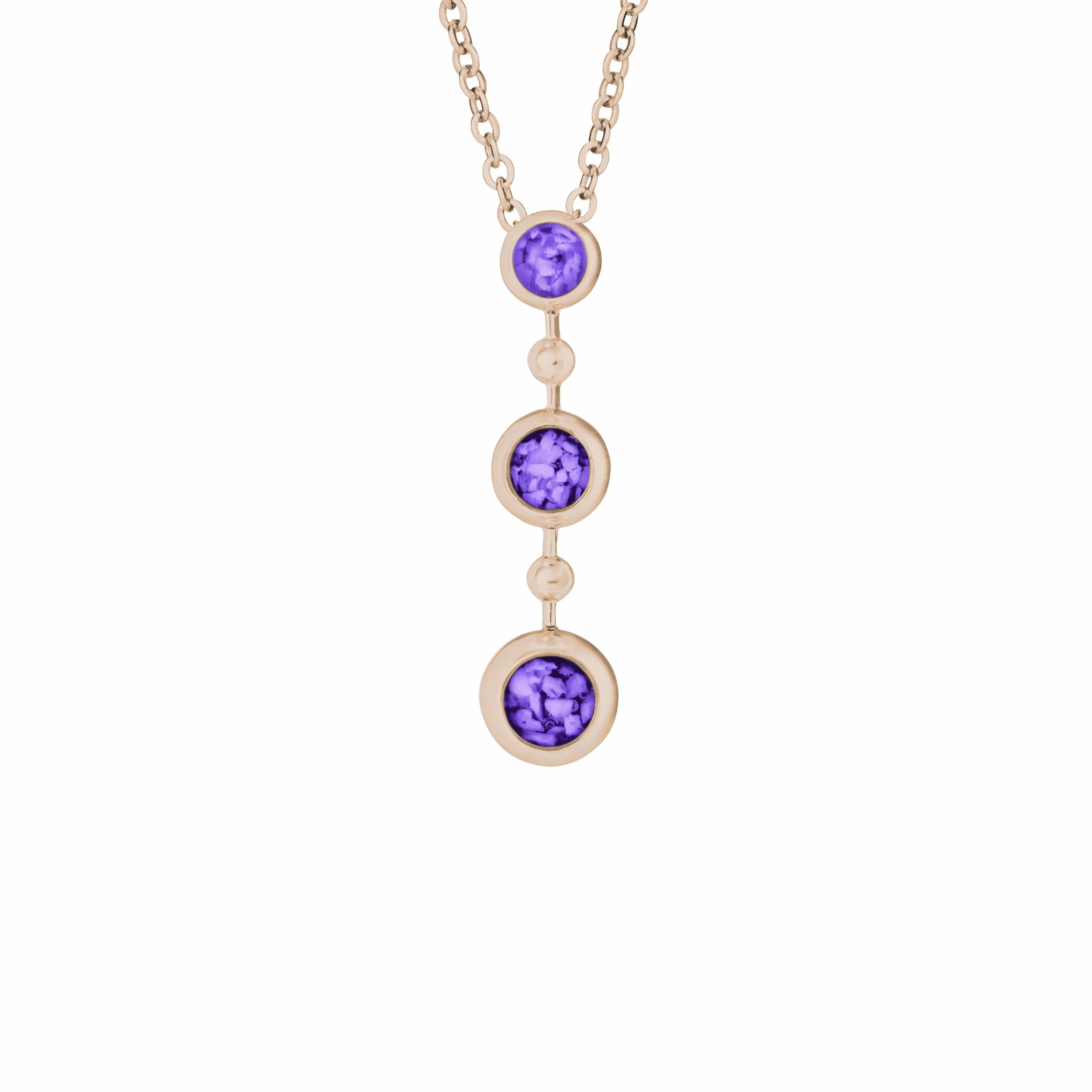 EverWith Ladies Rondure Triple Drop Memorial Ashes Necklace 9k Rose Gold Purple