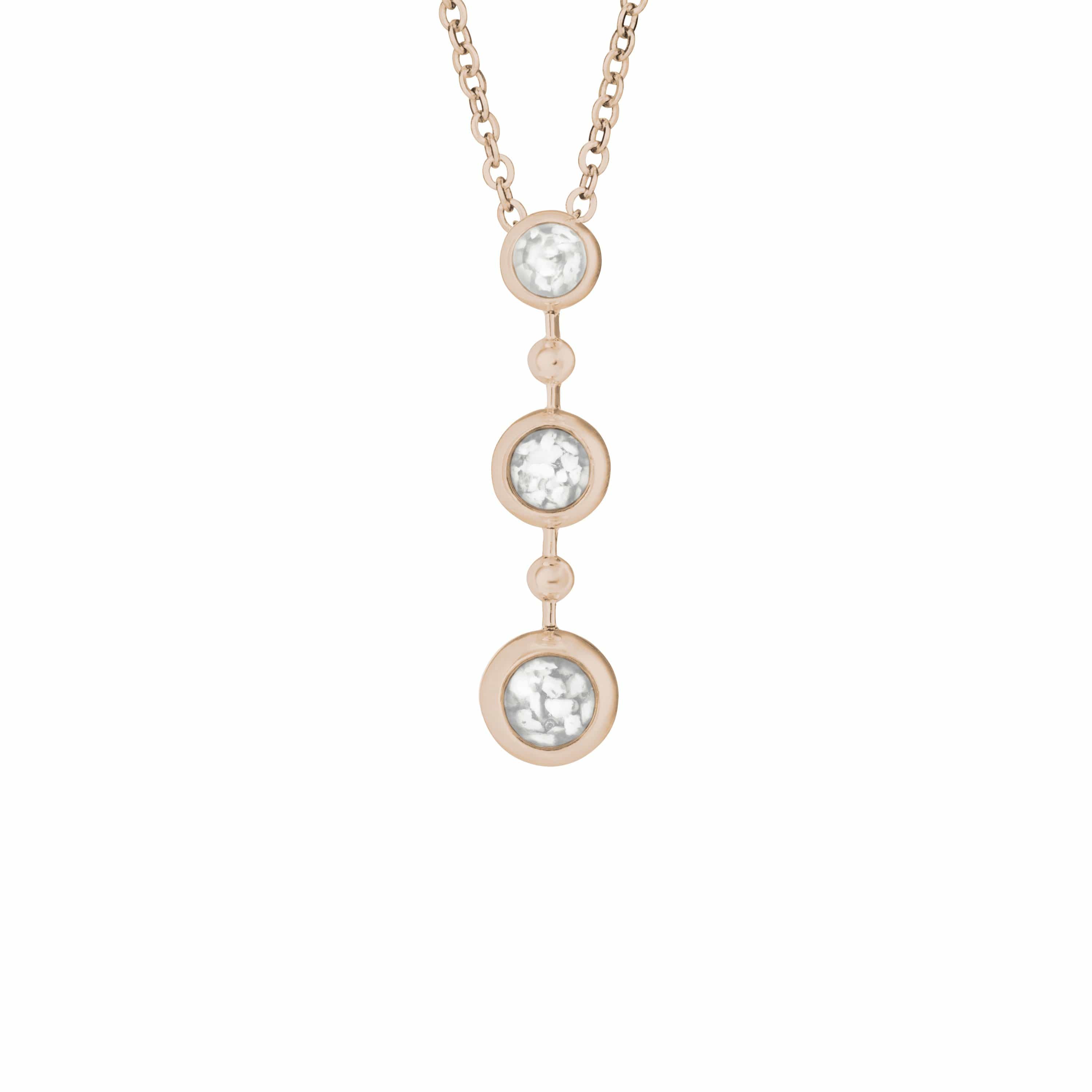 EverWith Ladies Rondure Triple Drop Memorial Ashes Necklace 9k Rose Gold White